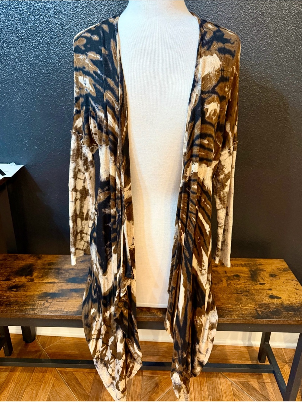 T Party Brown Tie-Dye Open Cardigan